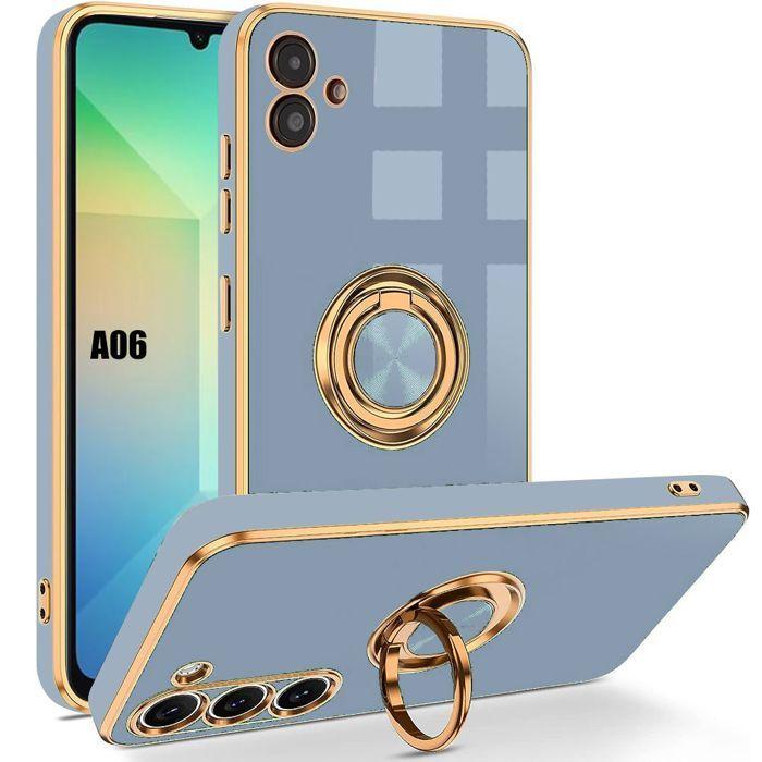 Coque pour samsung galaxy a06, protection silicone avec anneau rotatif 360 degrés - bleu