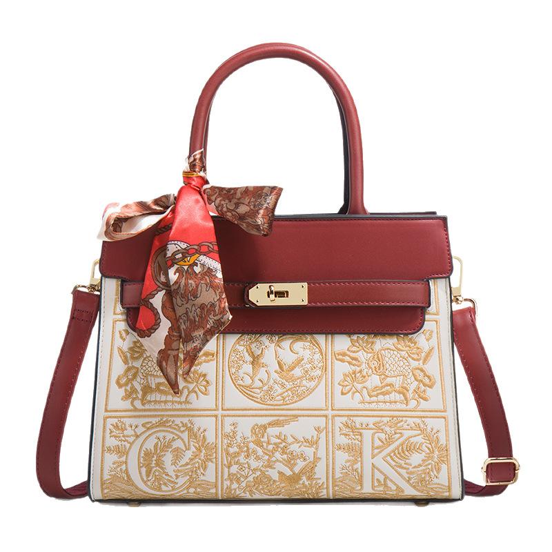 Bag Women'S Light Luxury High-End Sense Medium Women'S Bag Mother Bag Wedding Bag National Style Embroidery Handbag Tide
