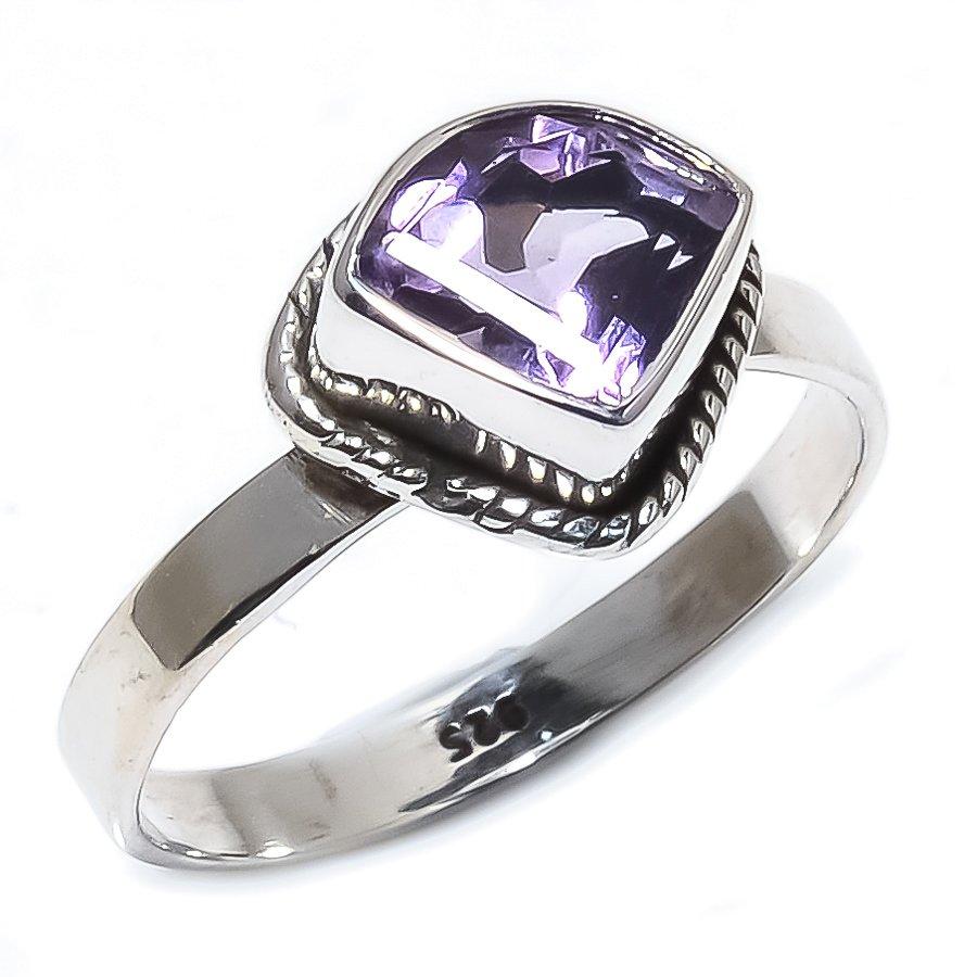 Naturalny Różowy Ametyst Kamień Szlachetny Ręcznie Robiony Srebro Próby 925 Pierścionek na Prezent S.8 l5T37