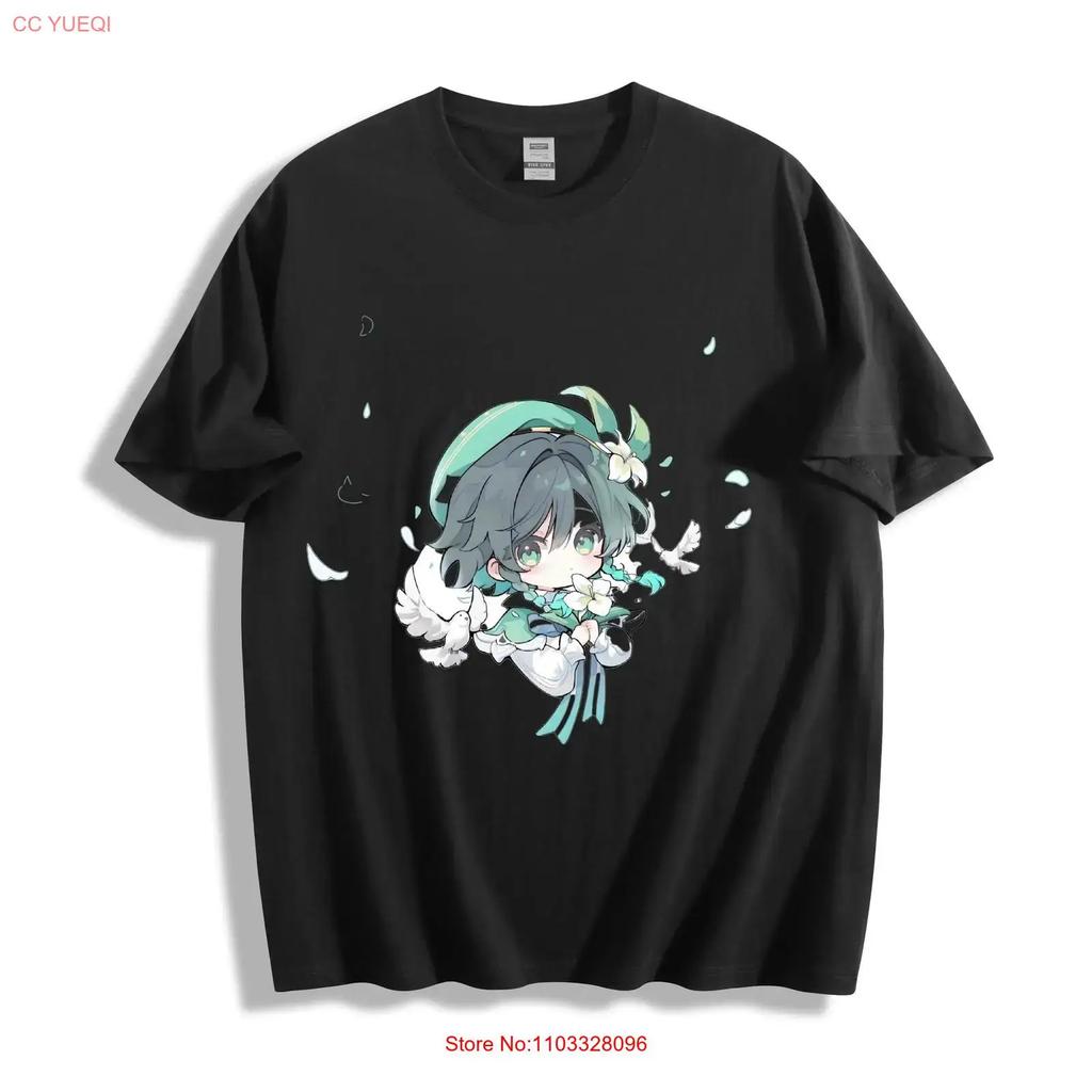 Venti Genshin Chibi T Shirt Cute Dove Floral Design Vintage Washed Soft Stretched Comfortable Stylish Versatile Graphic
