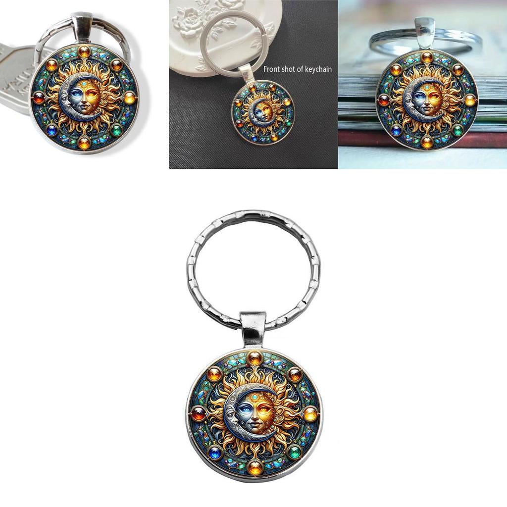 Elegant Glass Keyring With Sun Moon Design Rechargeable Key Holder For Office Use