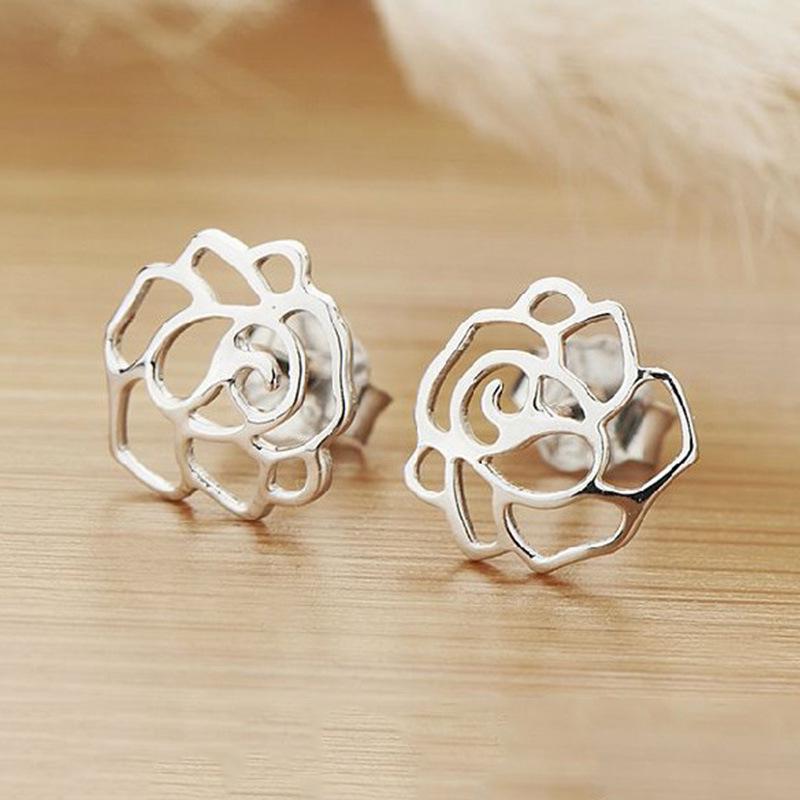 Peony Rose Hollow-Out Flower Stud Earrings - Accessory Series