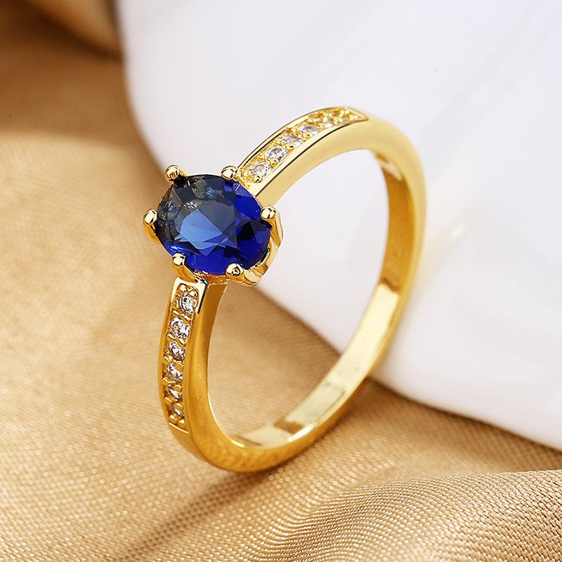 Classic Oval Blue Yellow Red Green Zircon Square Wedding Band in Silver Gold for Women