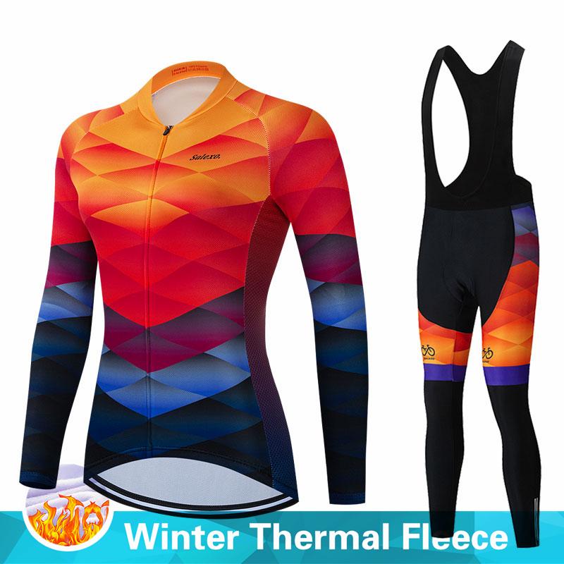 

Warm 2025 Salexo Winter Thermal Fleece Cycling Clothes Women Jersey Suit Outdoor Bike MTB Clothing Bib Pants Set Ropa Ciclismo S