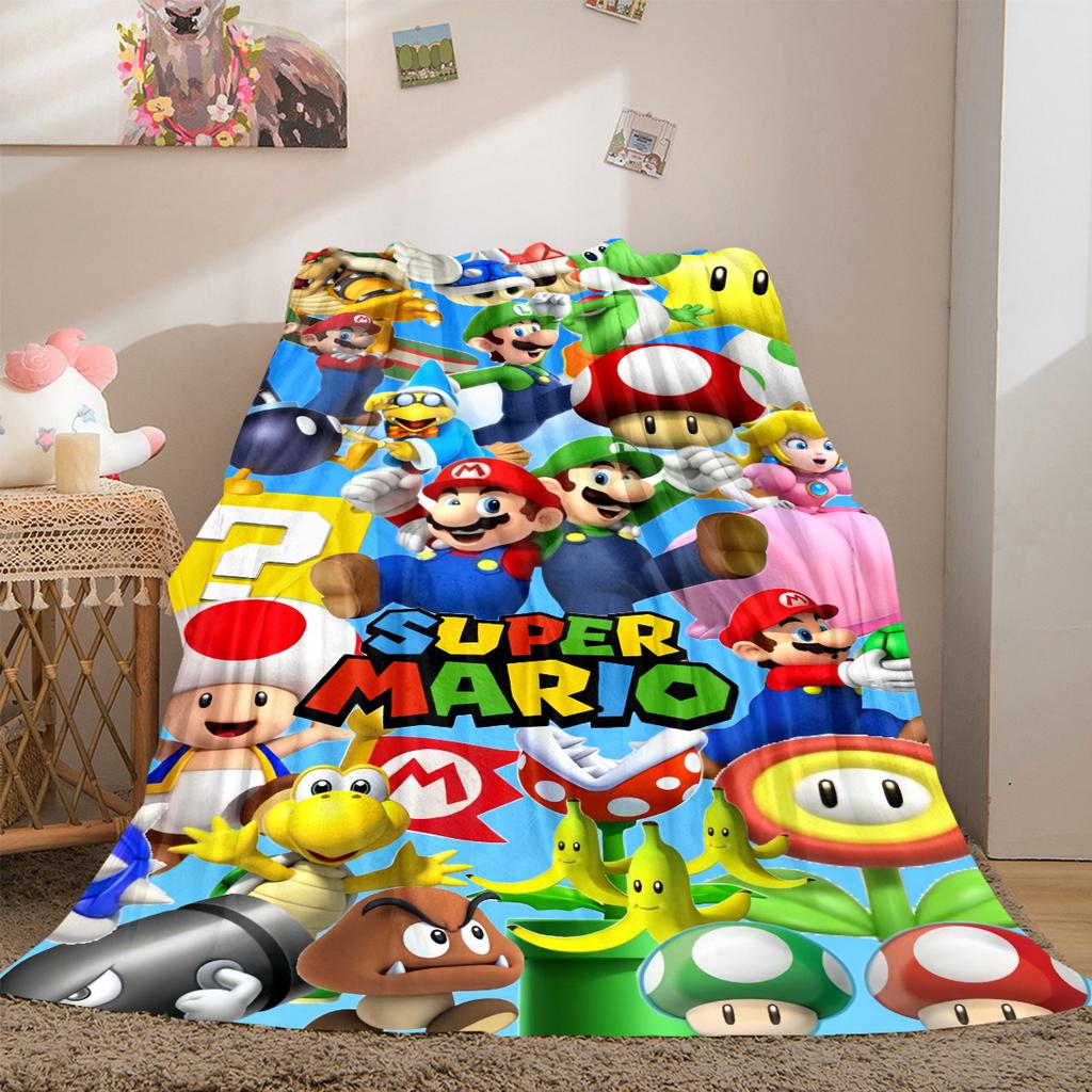 Mario Bros Game Print Blanket Warm Comfortable Flannel Cover For Bedrooms, Sofas, Beds, Chairs LXR94
