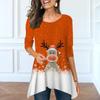 Women Spring O Neck Snow Print Tops Fashion Long-sleeved Irregular Hem T-shirt Tops