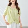 Round-neck White Shirt for Women In Five-quarter Sleeve Summer New Style Wood Ear Design Top Pure Cotton Shirt