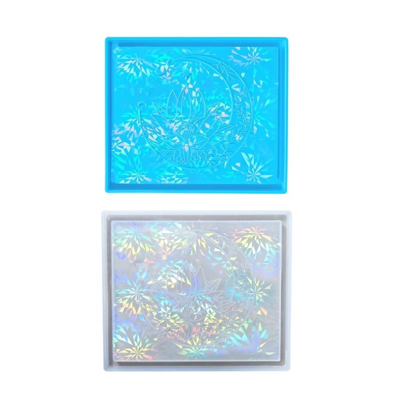 Holographic Coaster Resin Molds Moon Flower Silicone Mold Epoxy Resin Molds Rectangle Tray Mould DIY Jewelry Holder Decor
