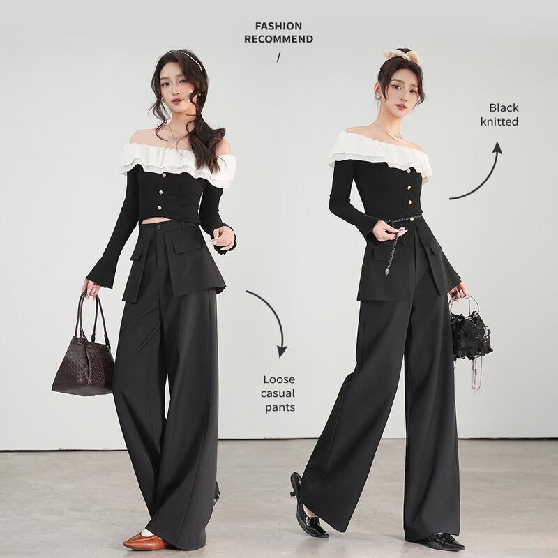 Bailuyu Women s Layered Faux Two-Piece Suit Pants L