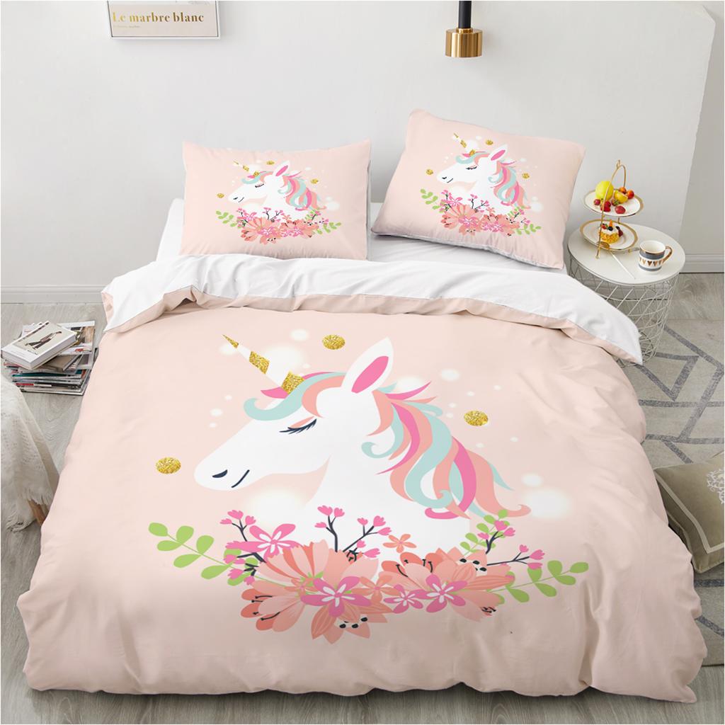 Conjunto de cama de unicórnio mágico 3d, meninos, meninas, tamanho queen, capa de edredom, fronha, cama, crianças, adultos, moda têxtil para casa