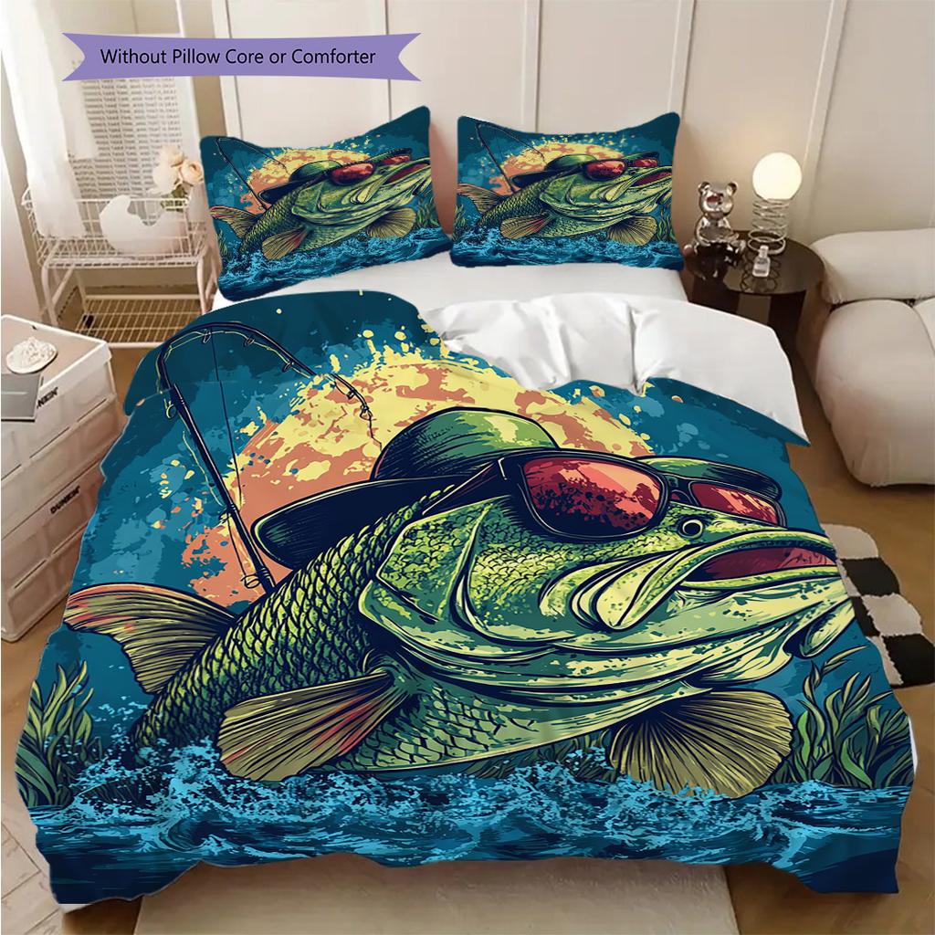Fish Pattern Bedding Quilt Set Quilt Cover Pillowcase Home Decoration Birthday Gift (1 * duvet cover + 2 * pillowcase, without core)