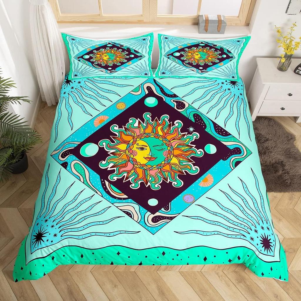 Sun and Moon Psychedelic Duvet Cover Set King Size Geometric Creative Colorful Bedding Children Teenagers Adult Room Decoration