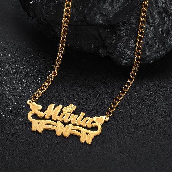 Goxijite Custom Butterfly Heart Name Removable Pendant Gold Color Stainless Steel Heart Nameplate Necklaces For Women Kids