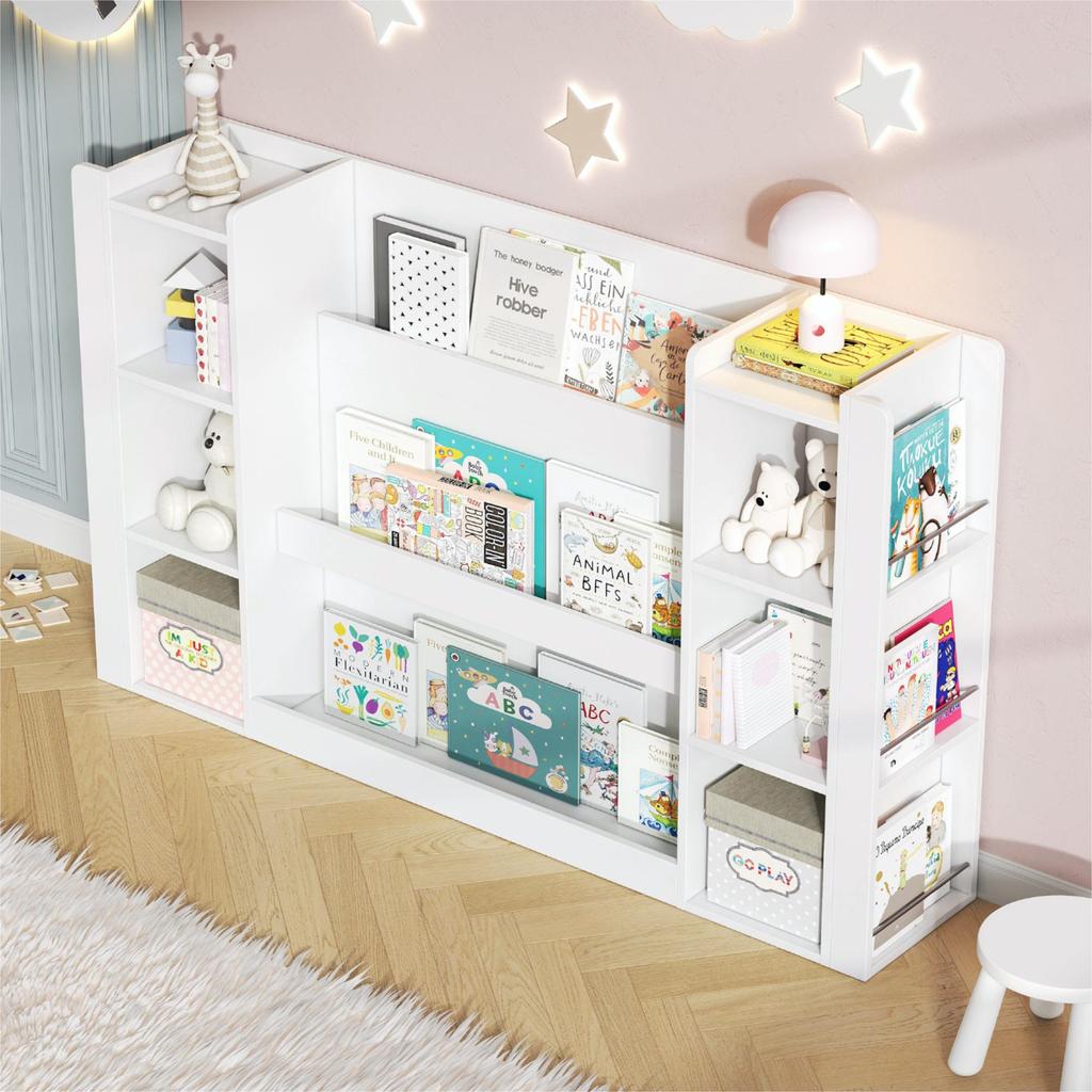 Children's shelf, picture book shelf with storage space, children's bookshelf, wooden furniture for children's room, white, 140 x 30 x 95 cm