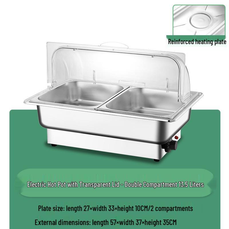 Stainless Steel Electric Chafing Dish with Visible Flip-Top for Buffet & Breakfast