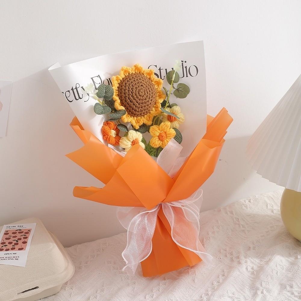 Soft Yarn Handwoven Rose Daisy Bouquet Korean Style Crochet Sunflower Flowers  Anniversary