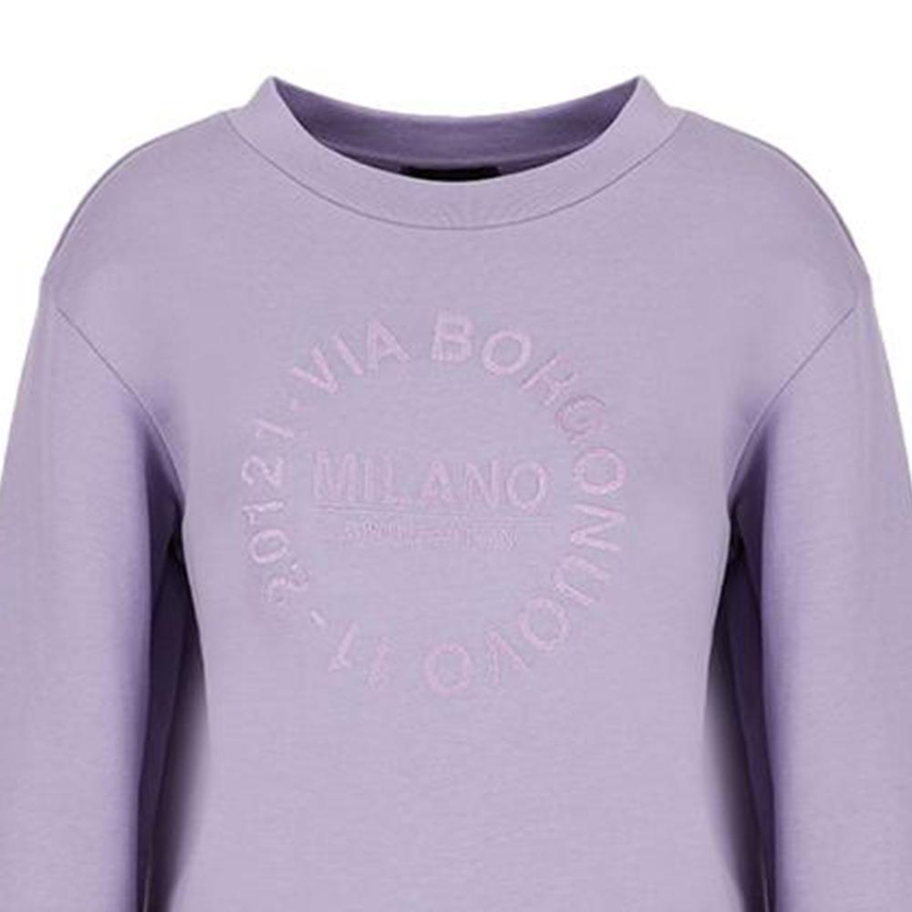 Emporio Armani FW22 Letter Logo Embroidered Solid Color Crew Neck Long Sleeve Sweatshirt Women Sweatshirt Purple 6L2M7D-2J49Z-0831