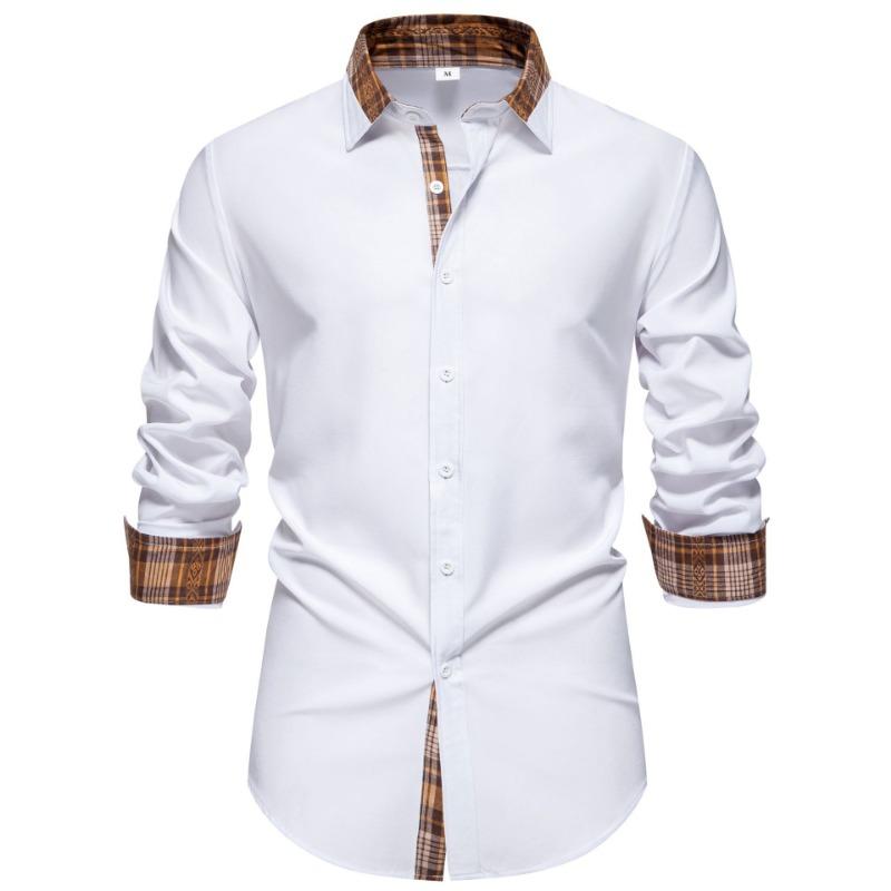 Herren Frühling und Sommer Neue Mode Kariertes Hemd mit kontrastierenden Nähten Langarm Vielseitig Lässig