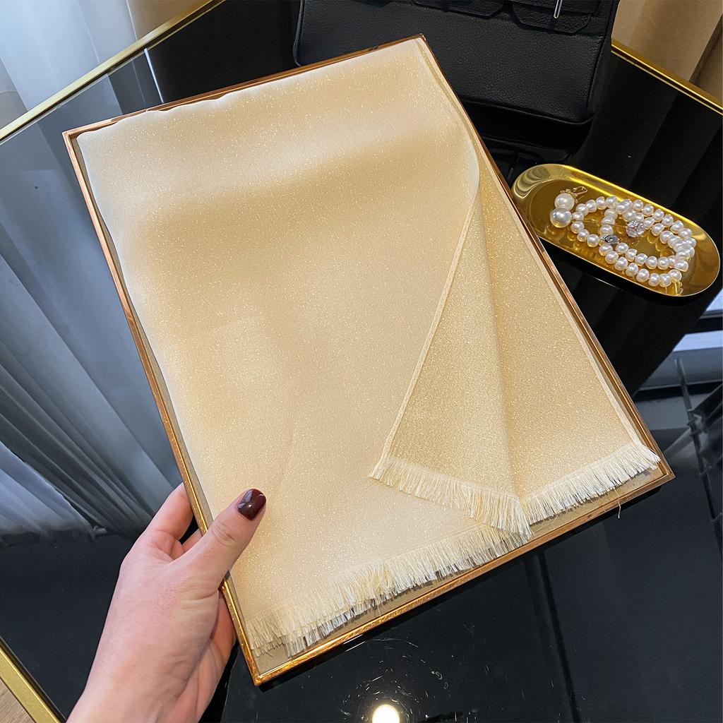 Cachecol de Seda Dourada Tencel Algodão Cor Sólida Seda Cachecol Feminino Moda Versátil Imitação Seda Cachecol Fino Longo Cachecol de Praia Cachecol