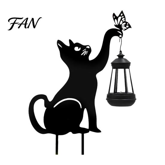 Solar Powered Garden Lights Black Cat Lantern, Stake Light, Waterproof Gnome Frog Retro Style Courtyard Decor Statue, Outdoor Lamp for Front