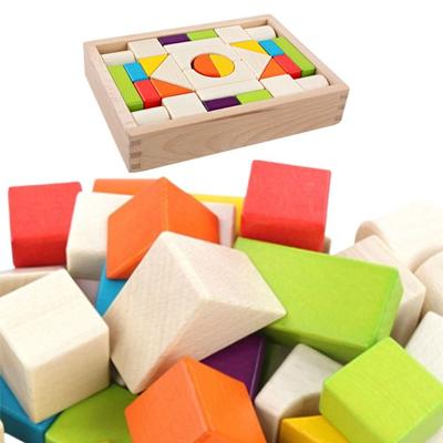 A Set Safe Material Wooden Block Set Vibrant Colors Shape Recognition Toy  Early Education