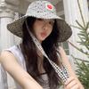 Fashion Plaid Fisherman Hat for Women Black Heart Summer Wide Brim Sunshade Dome Basin Cap Korean Ladies Travel Lacing Hat