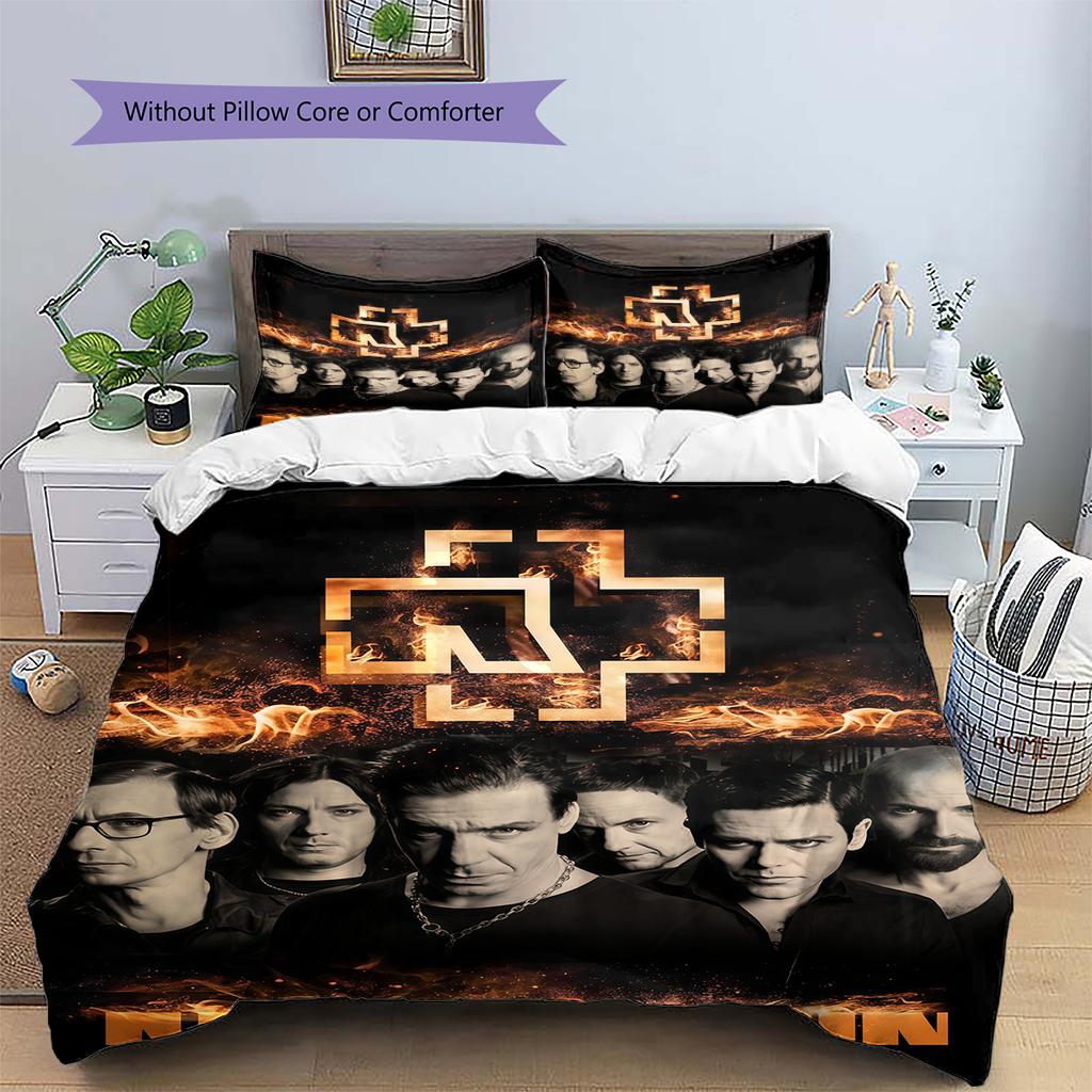 Rammstein Band Pattern Bedding,Quilt Set Quilt Cover Pillowcase Home Birthday Gift (1 * Duvet Cover + 2 * Pillowcase, Without Core)