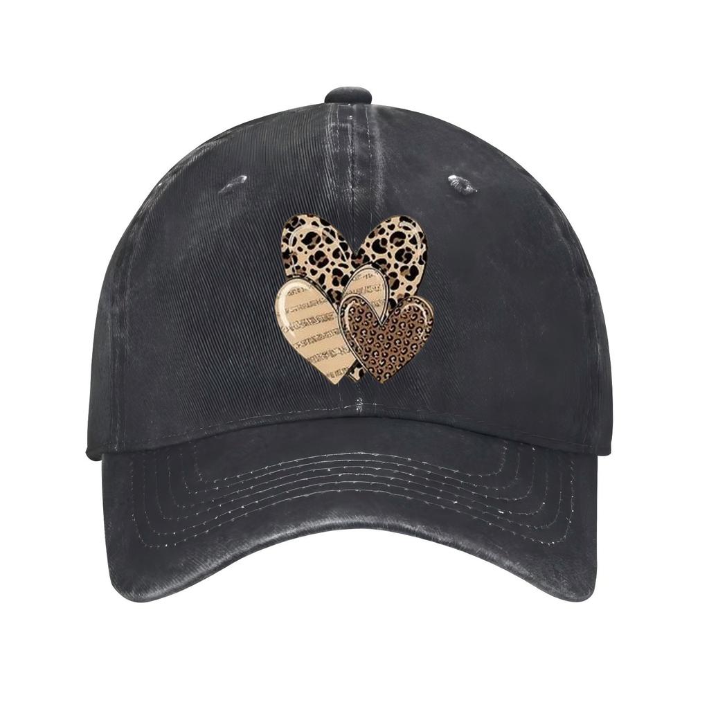 Leopard Print Hearts Baseball Cap Unisex Adjustable Cotton Casual Wash Style Summer Sun Hat