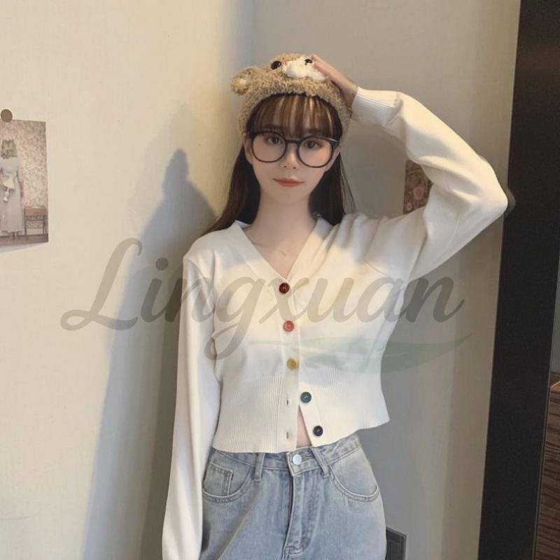 Versatile Korean V-neck Slimming Knit Cardigan - Spring/Autumn Long Sleeve Outerwear