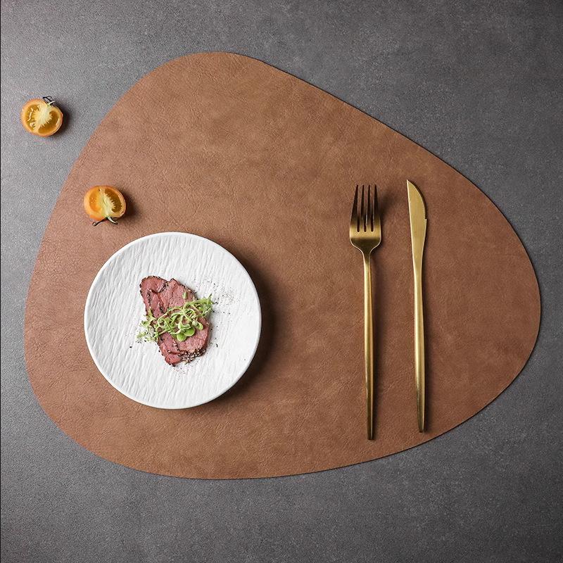 Trendy Irregular PU Leather Placemat And Coaster Waterproof And Oil-Proof Table Mats Western Restaurant Heat-Insulating Mats