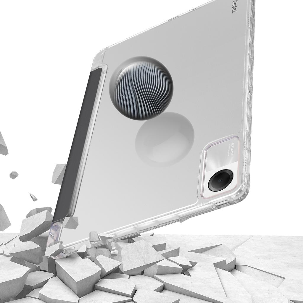 For Xiaomi Redmi Pad SE Case Tri-Fold Stand Leather+TPU+Acrylic Clear Back Tablet Cover