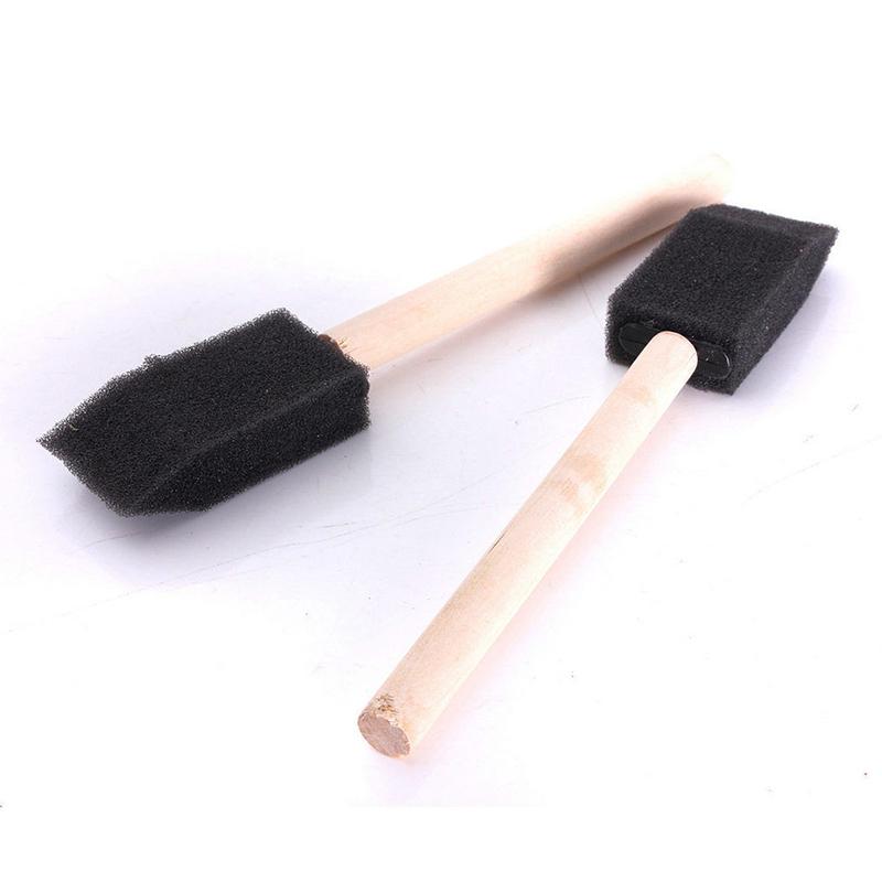 20pcs 1” Foam Sponge Brushes Wood Handle Painting Drawing Finishing Craft Tool