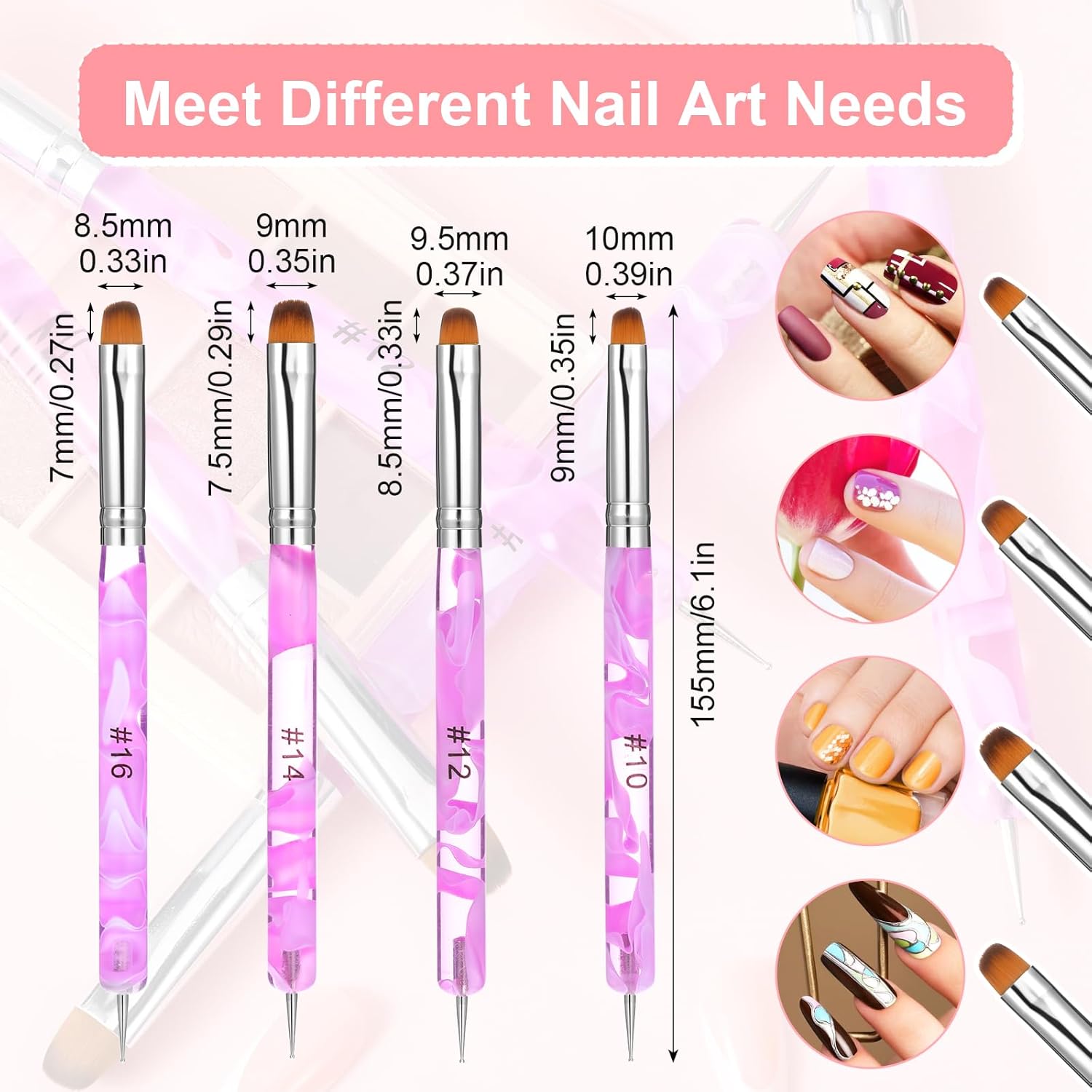 4 Pcs French Manicure Brush,French Brush,Professional Frenchs Nail Brushes,Double-Ended Nails Dotting Pen for Manicures Professional Painting(Elegant