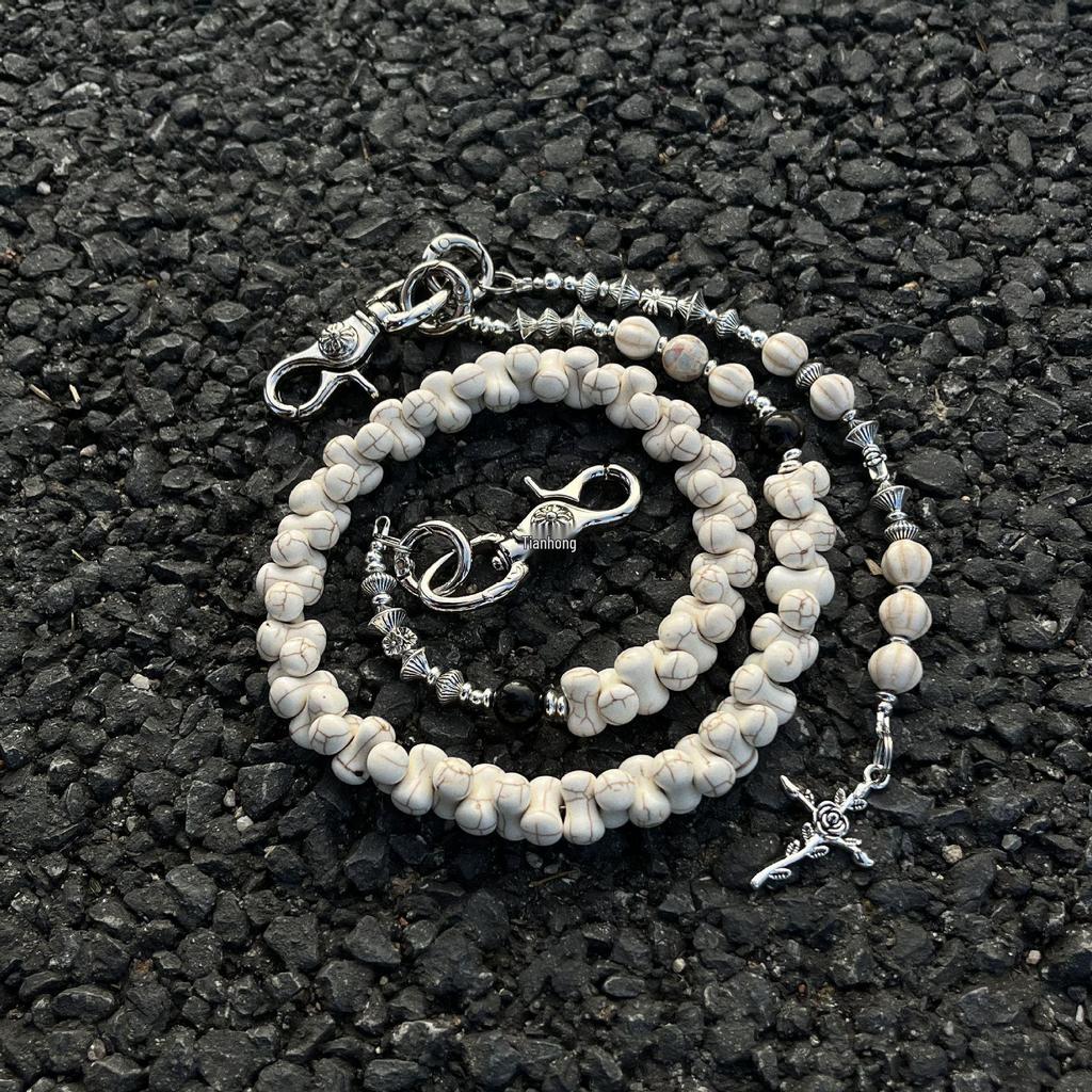 White Turquoise Bone Patchwork Waist Chain Charm