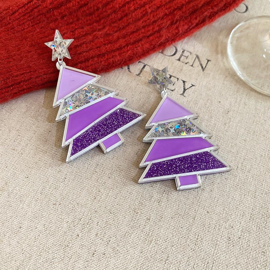 Silver Needle Acrylic Snowman & Star Christmas Earrings for Women - Elegant Festive Jewelry