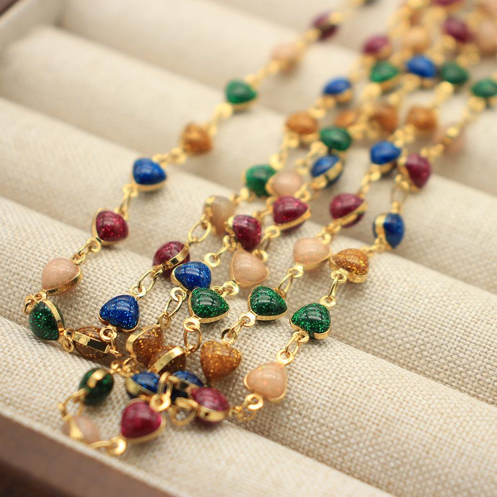 Necklace Dripping Oil Colored Crystal Beaded Handmade Long Sweater Chain Design Autumn And Winter