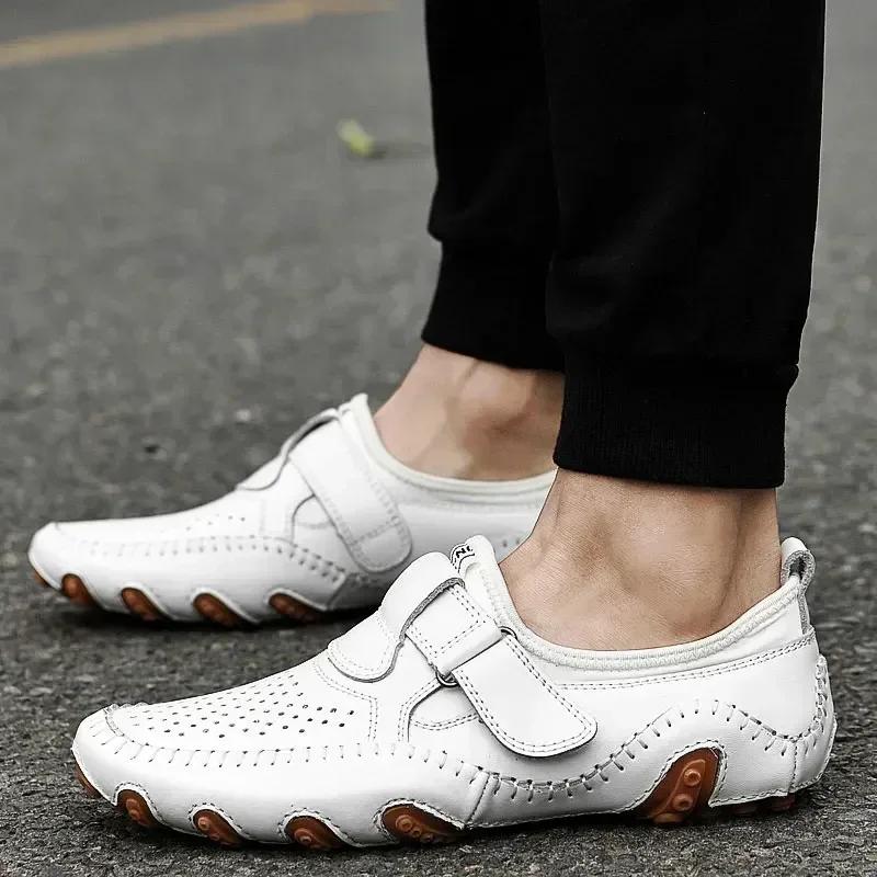 Fashion Genuine Leather Men Casual Shoes Handmade Italian Soft Hollow Out Leather Shoe for Men Breathable Summer Driving Shoes Zapatos
