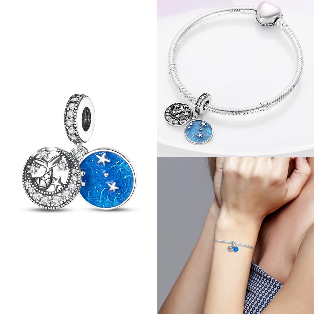 Charms 925 Silver Blue Turtle Hermit Crab Fortune Cat Beads Fit Bracelet Women Luxury Jewelry Diy Friend Fine Gift