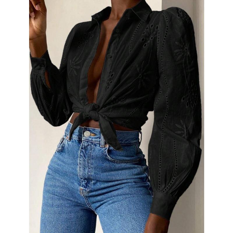 YYFS Women's Fashion Casual Solid Color Print  Spring Autumn Long Sleeve POLO Neck Blouses & Shirts