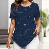 Womens Plus Size Short Sleeve Top Starry Sky Print Irregular Pointed Hem Casual Summer Blouse