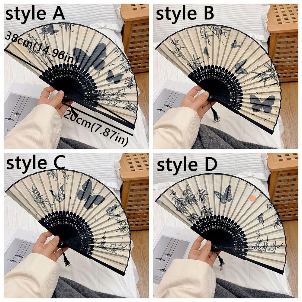 Wooden Handle Hand Fold Fan Vintage Classical Dance Fan Summer Cooling Bamboo Fan Dance Props