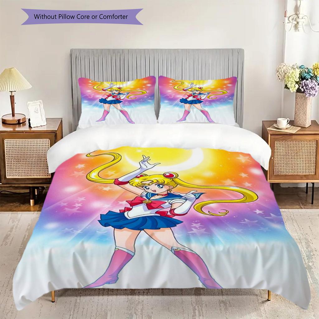 Cute cartoon theme Sailor Moon Tsukino Usagi cartoon comfortable home duvet cover and pillowcase (1 * duvet cover+2 * pillowcase, without core)A7