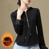 Women's Black Thickened Half-Zip Fleece Hoodie for Autumn/Winter 2025