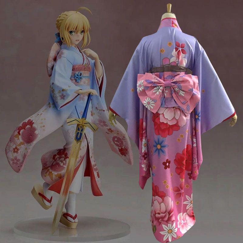 Fate Saber Cosplay Outfit Yukata Kimono Japanese Style Kimono for Women