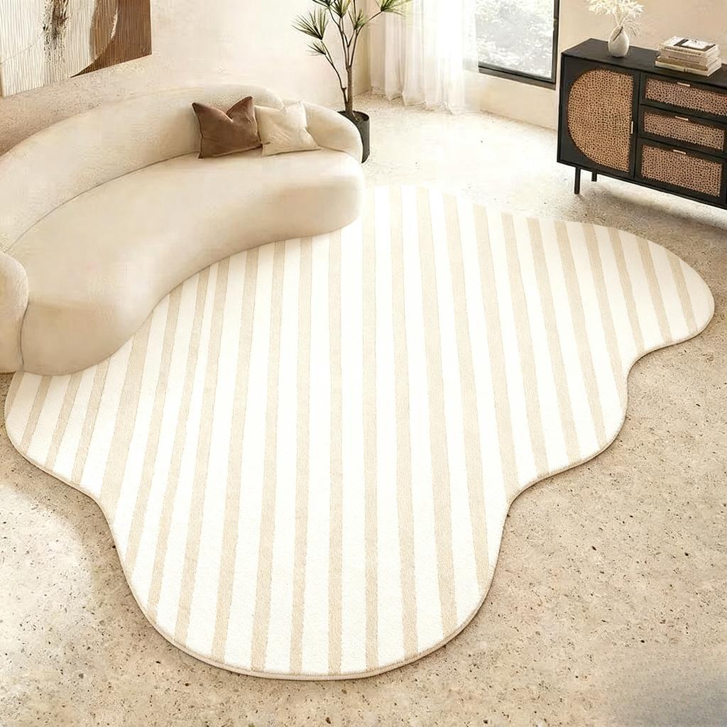 Irregular Shape Bedroom Decor Line Carpet Home Thick Plush Rug Cream Style Carpets for Living Room Fluffy Soft Lounge Floor Mat