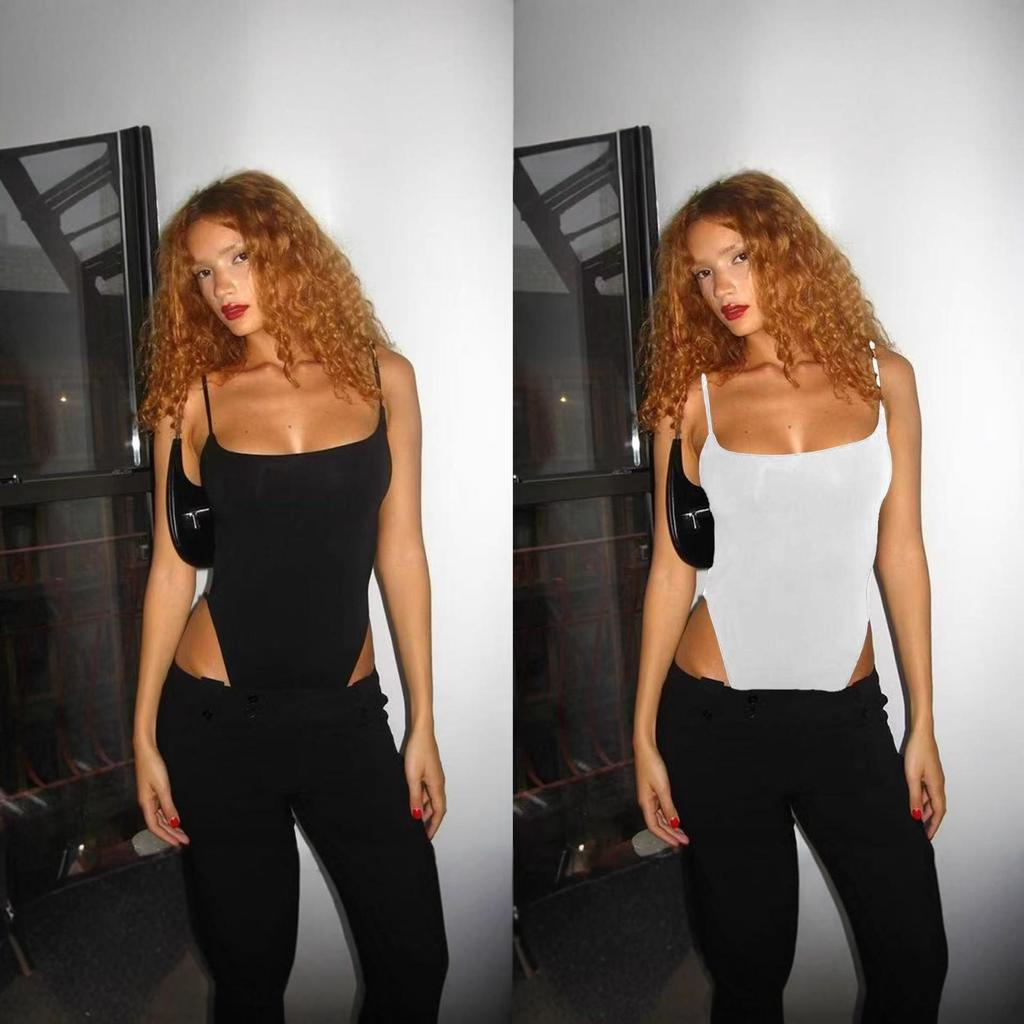 Sleek & Sexy Sleeveless Bodysuit: Thin Straps, Low Cut, Open Back