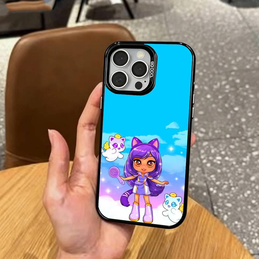 A-Aphmau Meow Anime Cats Phone Case For iPhone17,16,15,14,13,12,11 Plus,Pro Max Colored Silver Plated Inside Cover