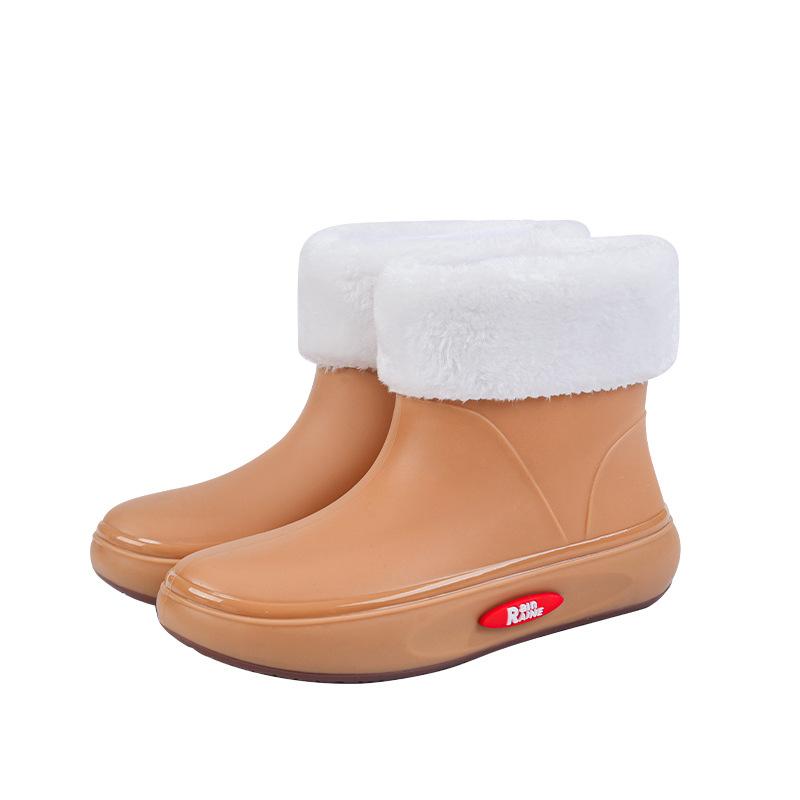 Fashion Low-tube Rain Shoes, Women's Beef Tendon Soles, Velvet Waterproof Shoes, Non-slip Rain Boots, Rubber Shoes for All Seasons