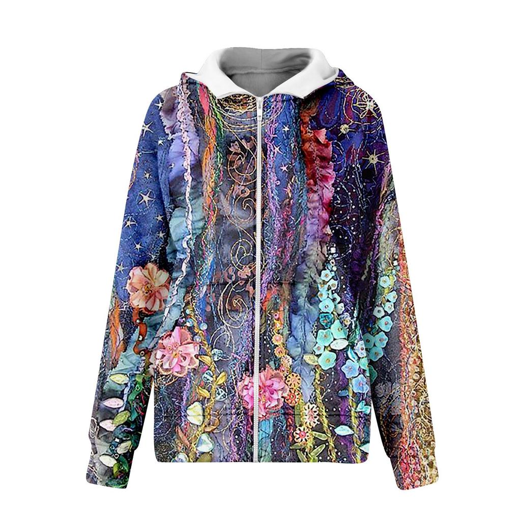 Hanorace de damă cu mânecă lungă, ocazional, cu fermoar complet, hanorace cu orificiu pentru degetul mare, haine, jachete cu buzunare