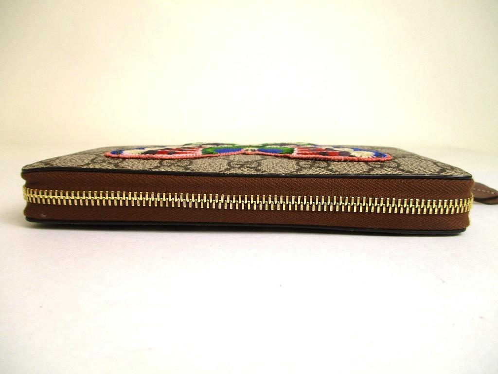Authentic GUCCI GG Coating Canvas Leather Butterfly Motif Round Zip Wallet #a907  Refurbished